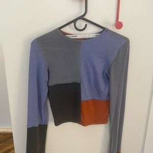 icon visions color block cropped long sleeve top shirt S NWOT